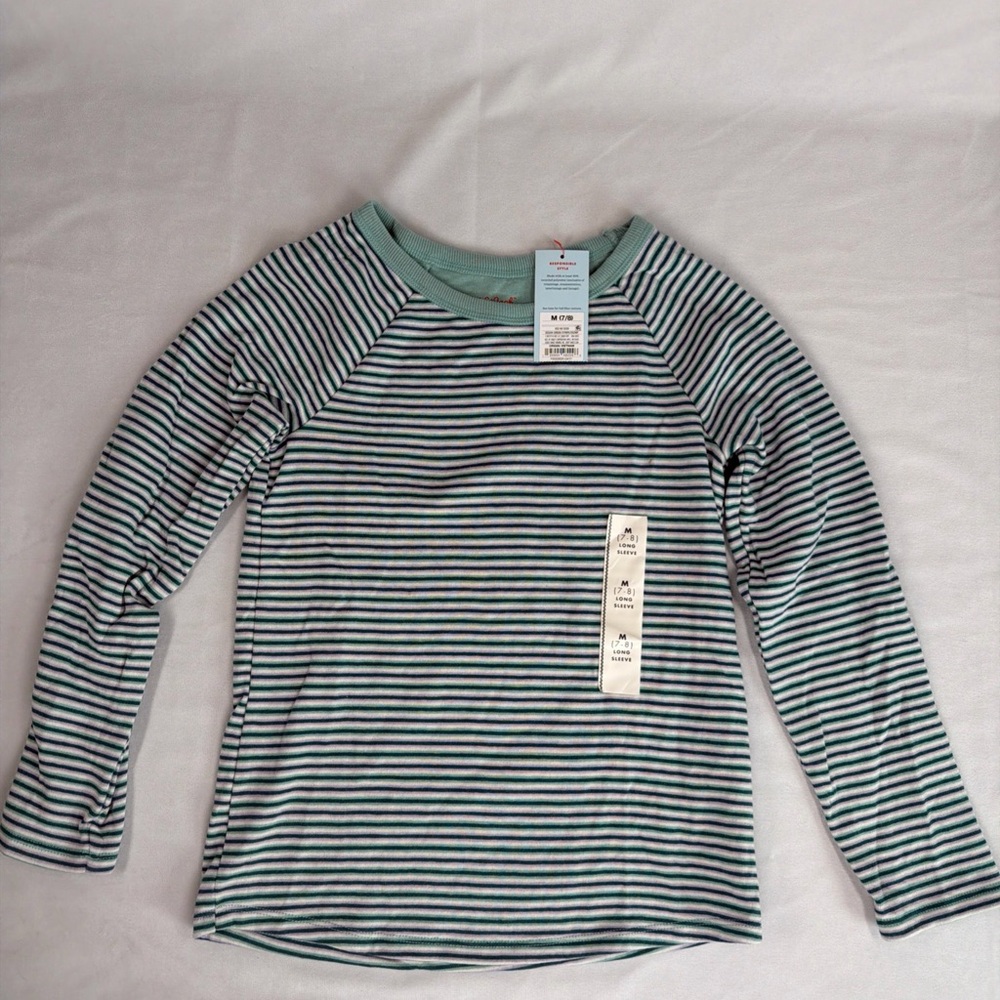 Cat & Jack Girls' Printed Double-Knit Green Long Sleeve T-Shirt